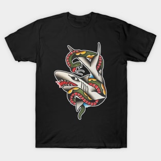 Shark Snake Battle Tattoo Design T-Shirt